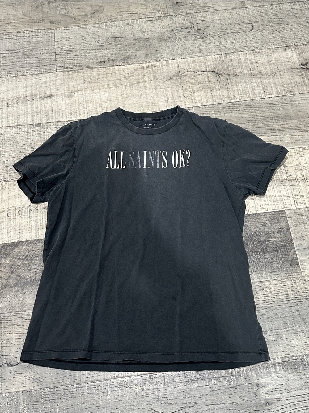 All Saints Black Graphic 'ALL SAINTS OK?' Tee